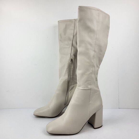 Steve Madden Lizah Boot Off White Faux Leather Knee High Block 10M - Picture 1 of 16